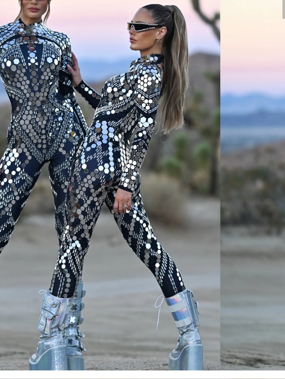 High-Shine Reflective Mirror  Black Jumpsuit - Women